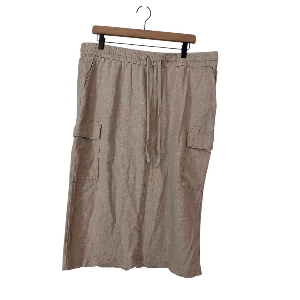 A New Day Target Linen Blend Tan Khaki Cargo Midi Skirt Modest Size XL
